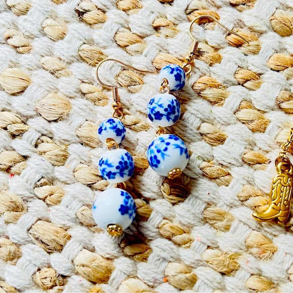 Anthropologie Blue and White Porcelain Drop Earrings - Picture 1 of 3